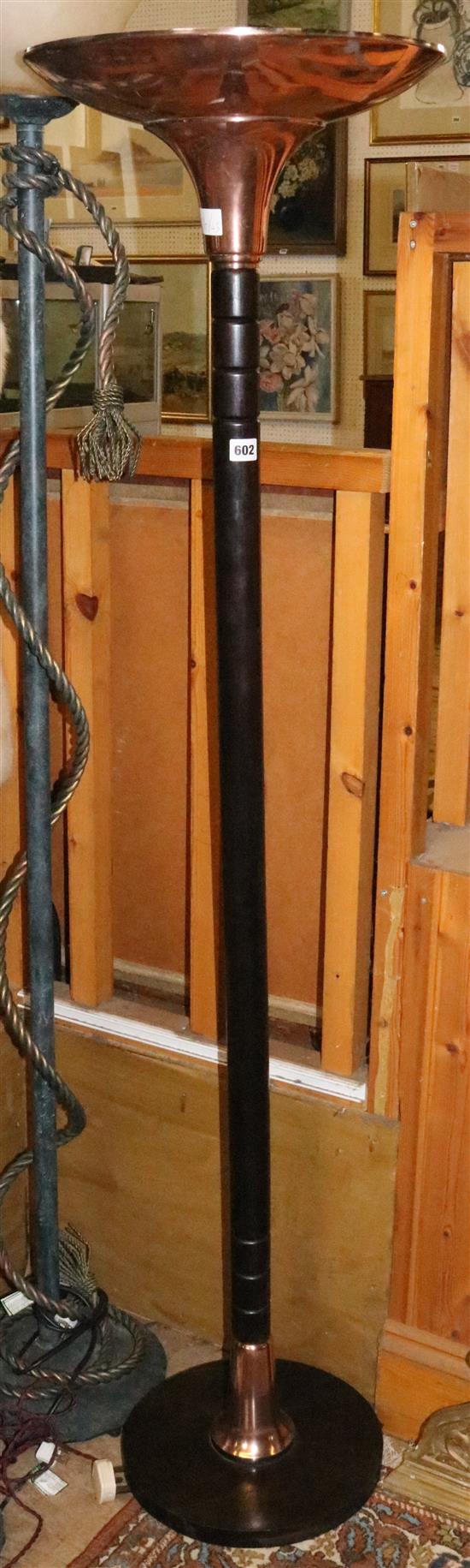 Art Deco copper & wood standard lamp